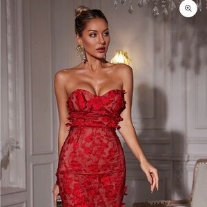 Avital Strapless Flower Midi Dress